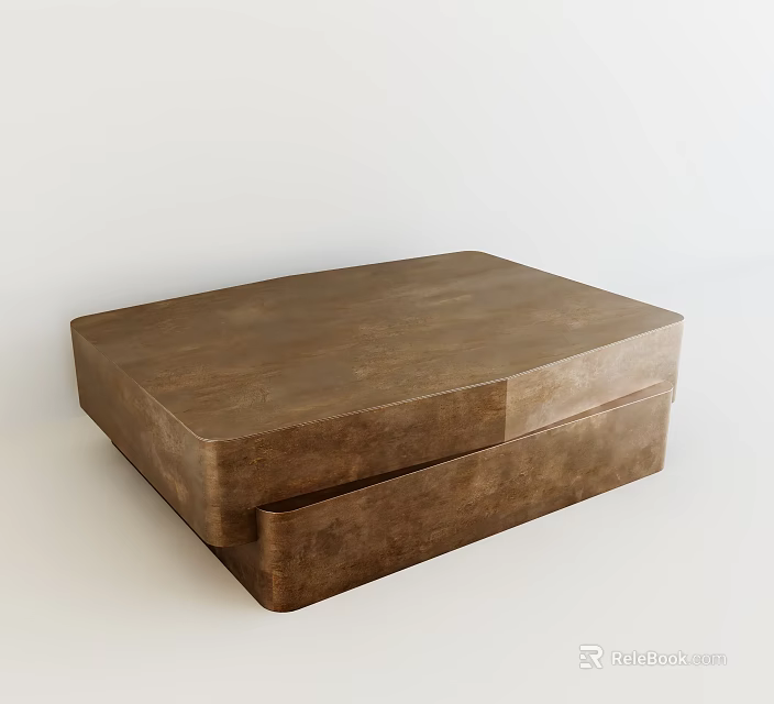 Brown Wooden Coffee Table With Drawer And Smooth Modern Design 3d model 