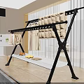 Sturdy Black Metal Clothes Rack With Hanging Clothes Quilt And Lower Storage Shelf