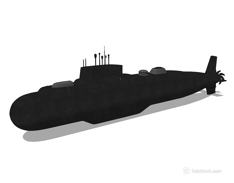 Black Military Submarine with Antennas and Sleek Hull Design 3d model 