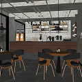 Modern Café Interior Design With Wooden Tables Bar Counter Coffee Machines Shelves And Large Windows