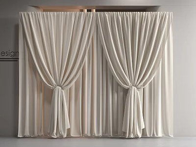 Elegant Modern Beige Curtains With Pleated Design And Tieback Details For Home Decor 3d model