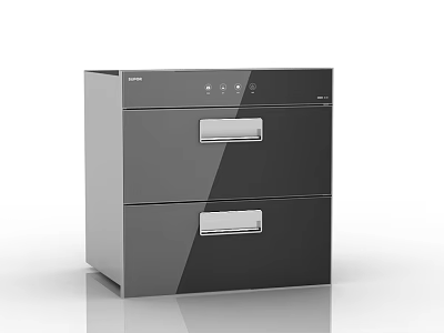 Modern Black Double Drawer Kitchen Disinfector Appliance With Sleek Design And Control Panel 3d model