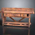 Rustic Wooden Workbench Furniture With Drawers X Shaped Base And Long Surface