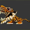 Colorful Tiger Figurine With Open Mouth Red Interior Sharp Teeth And Striped Pattern 3d model