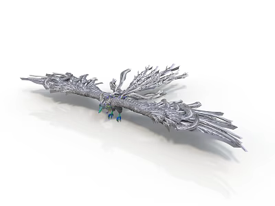 Silver Eagle Sculpture With Spread Wings Intricate Feather Details And Green Accents 3d model