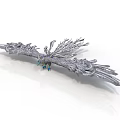 Silver Eagle Sculpture With Spread Wings Intricate Feather Details And Green Accents