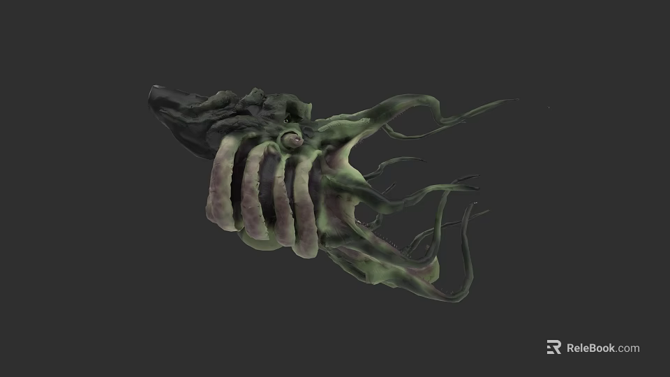 Game Movie Character Monster With Claw Structure Green Purple Tones And Tentacles Horror Fantasy Style 3d model 