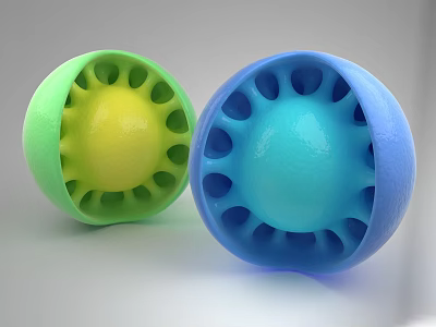 Perforated Spherical Medical Devices in Green and Blue for Healthcare Applications 3d model