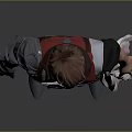Anime Character 3D Model With Brown Hair Red Black Top Silver Pants Gloves Holding Scroll