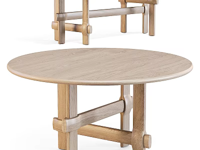 Round Wood Dining Table With Simple Cross Leg Design And Smooth Natural Surface 3d model