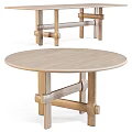 Round Wood Dining Table With Simple Cross Leg Design And Smooth Natural Surface