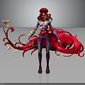 Mythical Character With Red Flowing Hair Colorful Bodysuit And Biological Butterfly Features