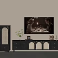 Elegant Living Room With Black TV Stand Decorations Green Plant And Cabinet