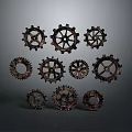 Industrial Style Lighting Fixture Set with Metal Gear Design Various Sizes and Floating Effect on Dark Background