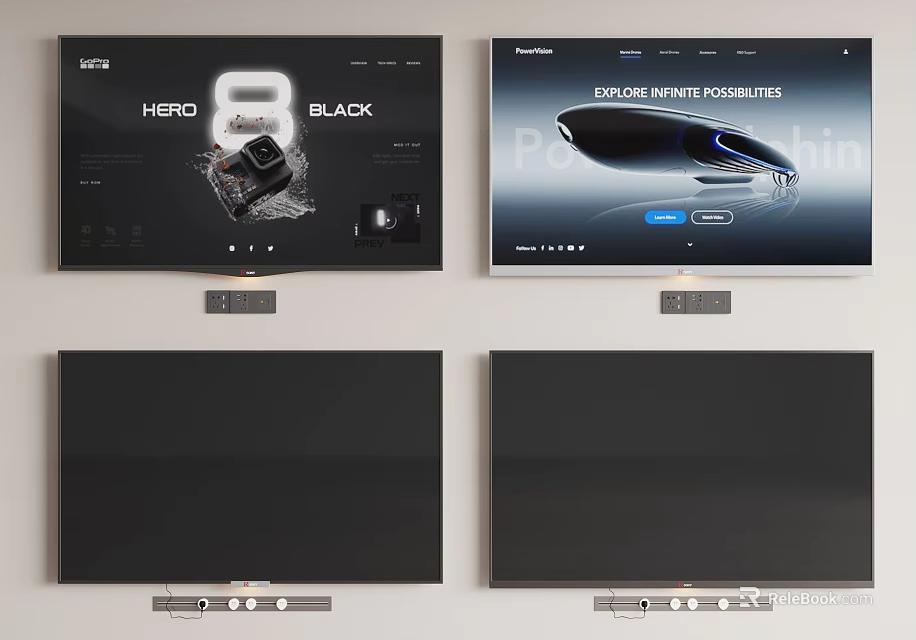 Sleek Wall Mounted TV With Black Screen And Modern Content Display Interface 3d model