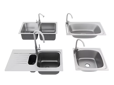 Stainless Steel Kitchen Sinks with Faucets in Various Designs for Modern Kitchen Use 3d model