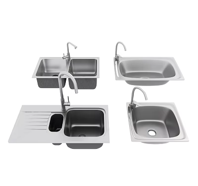 Stainless Steel Kitchen Sinks with Faucets in Various Designs for Modern Kitchen Use 3d model