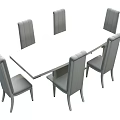 Modern White Dining Table Set With Six Grey Chairs And Simple Design 3d model