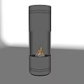 Modern Cylindrical Fireplace With Gray Design Transparent Glass And Burning Flames
