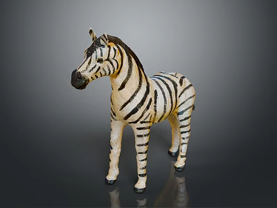 Detailed Standing Zebra Model With Black White Stripes And Glossy Reflective Base 3d model