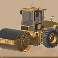 Yellow Construction Function Vehicle Road Roller With Steel Drum Roller Large Tires And Cab 3d model