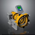 Industrial Metering Pump Equipment Featuring Yellow Components Transparent Circular Section Control Panel And Metal Stand