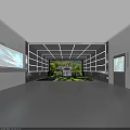 Modern Interior Space With Black Frame White Lines Tunnel Structure And Natural Landscape View