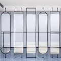 Modern Room Dividers Design With Metal Frames Arched Rectangular Sheer Glass Panels 3d model