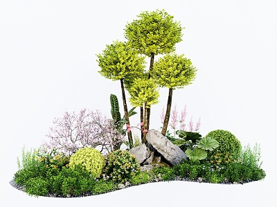 Modern Plant Groups Landscape Trees Arbor Shrub Ball Flower Border Green Plant Combination 3d model