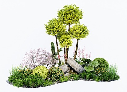 Modern Plant Groups Landscape Trees Arbor Shrub Ball Flower Border Green Plant Combination 3d model