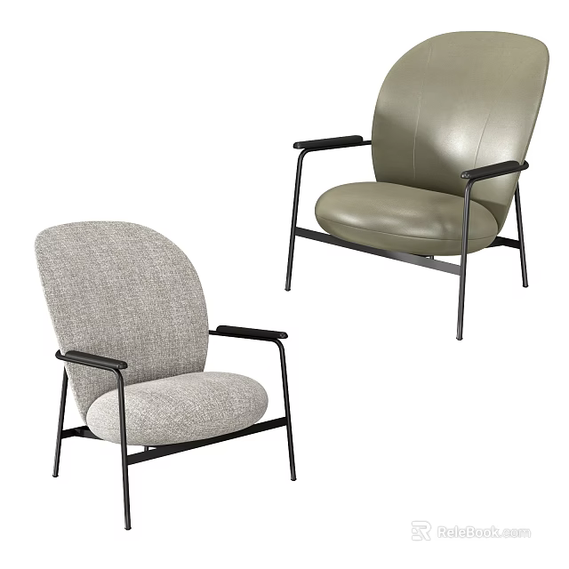 Gray Fabric and Light Green Leather Single Sofa with Black Metal Frame Modern Design 3d model 