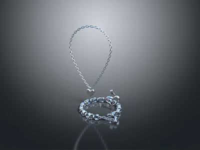 Elegant Silver Necklace With Delicate Pendant And Shiny Crystal Beads Design 3d model