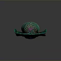 Decorative Green Pink Feather Shaped Household Ornament With Central Blue Gemstone And Golden Accents