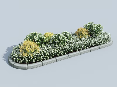 Colorful Garden Shrubs With Yellow Green Foliage Stone Edging And White Flowers 3d model