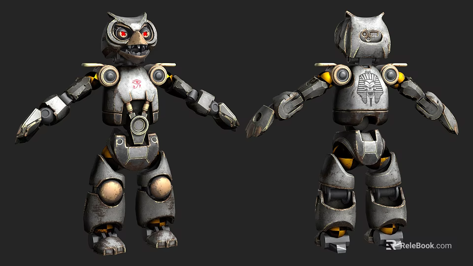 Metallic Mechanical Game Movie Character With Red Eyes And Detailed Armor Design 3d model 