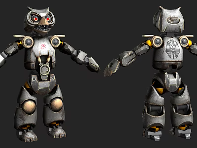 Metallic Mechanical Game Movie Character With Red Eyes And Detailed Armor Design 3d model