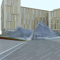 Modern Contemporary Architectural Complex Featuring Glass Triangular Structure And Open Plaza 3d model