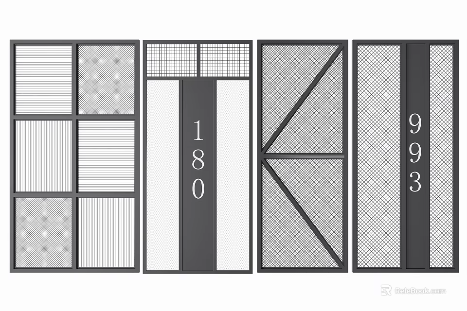 Various Partition Designs Featuring Grid Patterns Striped Elements And Geometric Structures 3d model 