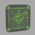 Square Metal Panel Clock With Circular Dial Radial Lines Central Pointer And Corner Screws 3d model