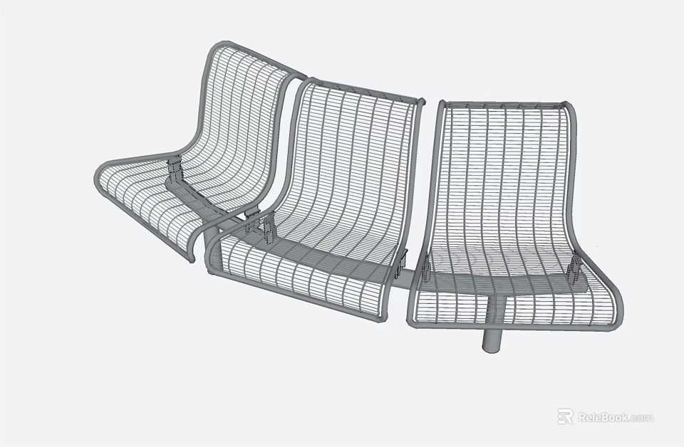 Modern Landscape Seating With Metal Mesh Design And Three Connected Seats 3d model 
