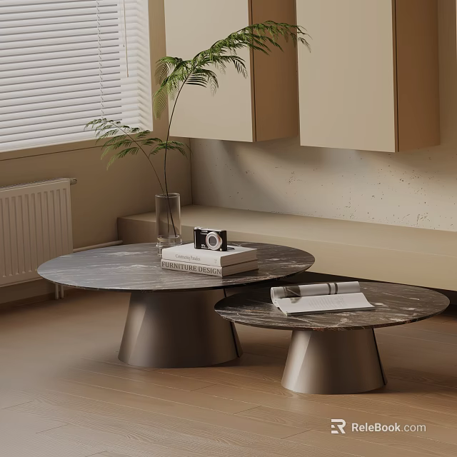 Modern Round Coffee Tables With Marble Tops And Metal Bases In Living Room 3d model 
