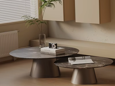 Modern Round Coffee Tables With Marble Tops And Metal Bases In Living Room 3d model