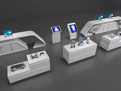 Modern Retail Display Shelves With White Finish Digital Screens And Product Areas 3d model