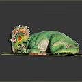 Green Dinosaur Model With Colorful Head Resting On Green Base Platform 3d model