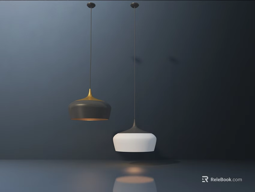 Modern Pendant Lights In Black White And Gold Design With Dark Background Reflection 3d model