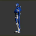 Futuristic Game Movie Character In Blue Mechanical Armor With Shield Accessory