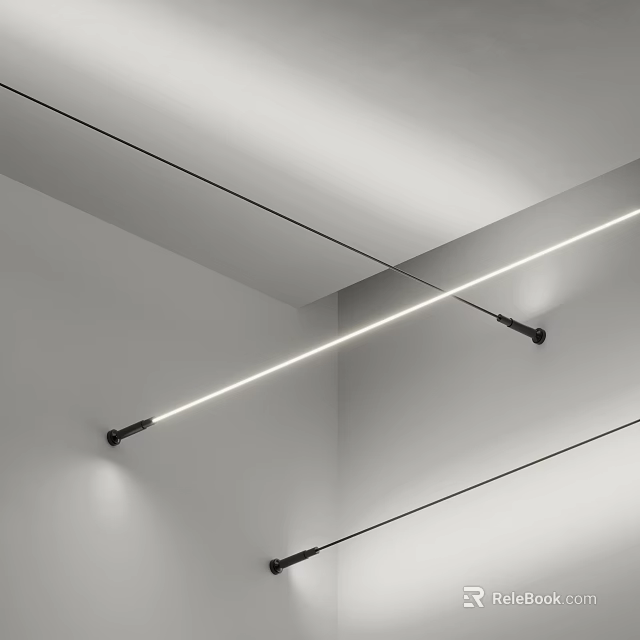 Modern Interior With White Walls Ceiling And Black Cross Mounted Illuminated Linear Lights 3d model 