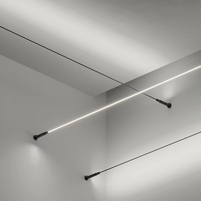 Modern Interior With White Walls Ceiling And Black Cross Mounted Illuminated Linear Lights 3d model