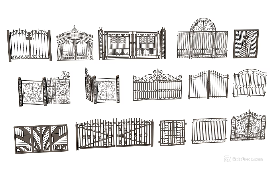 Various Decorative Iron Gate Designs With Ornate Patterns And Classic Styles 3d model