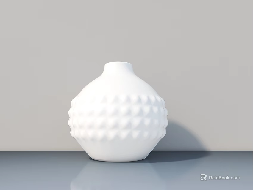 White Textured Ceramic Vase On Grey Tabletop With Light Grey Wall Background 3d model